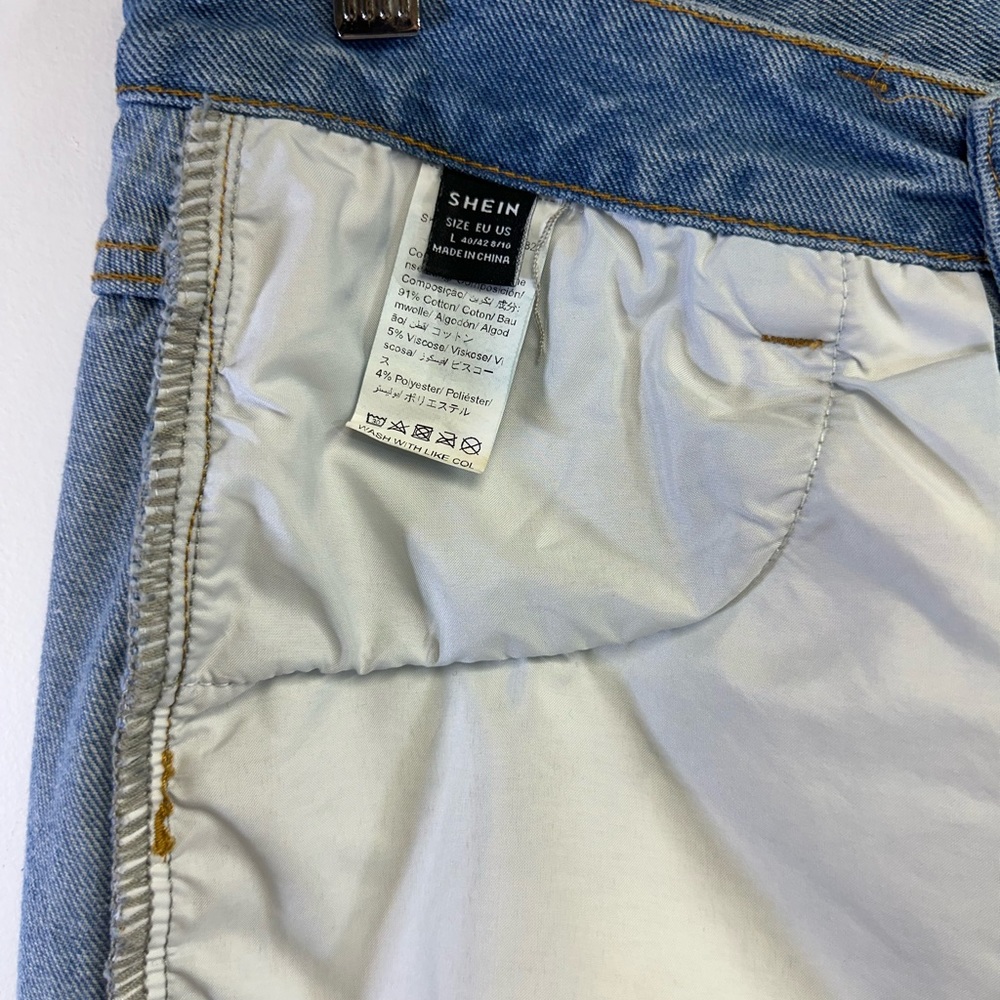 SHEIN Overlap Waist Split Thigh Denim Maxi Skirt Medium Wash Size Large - Picture 6 of 10